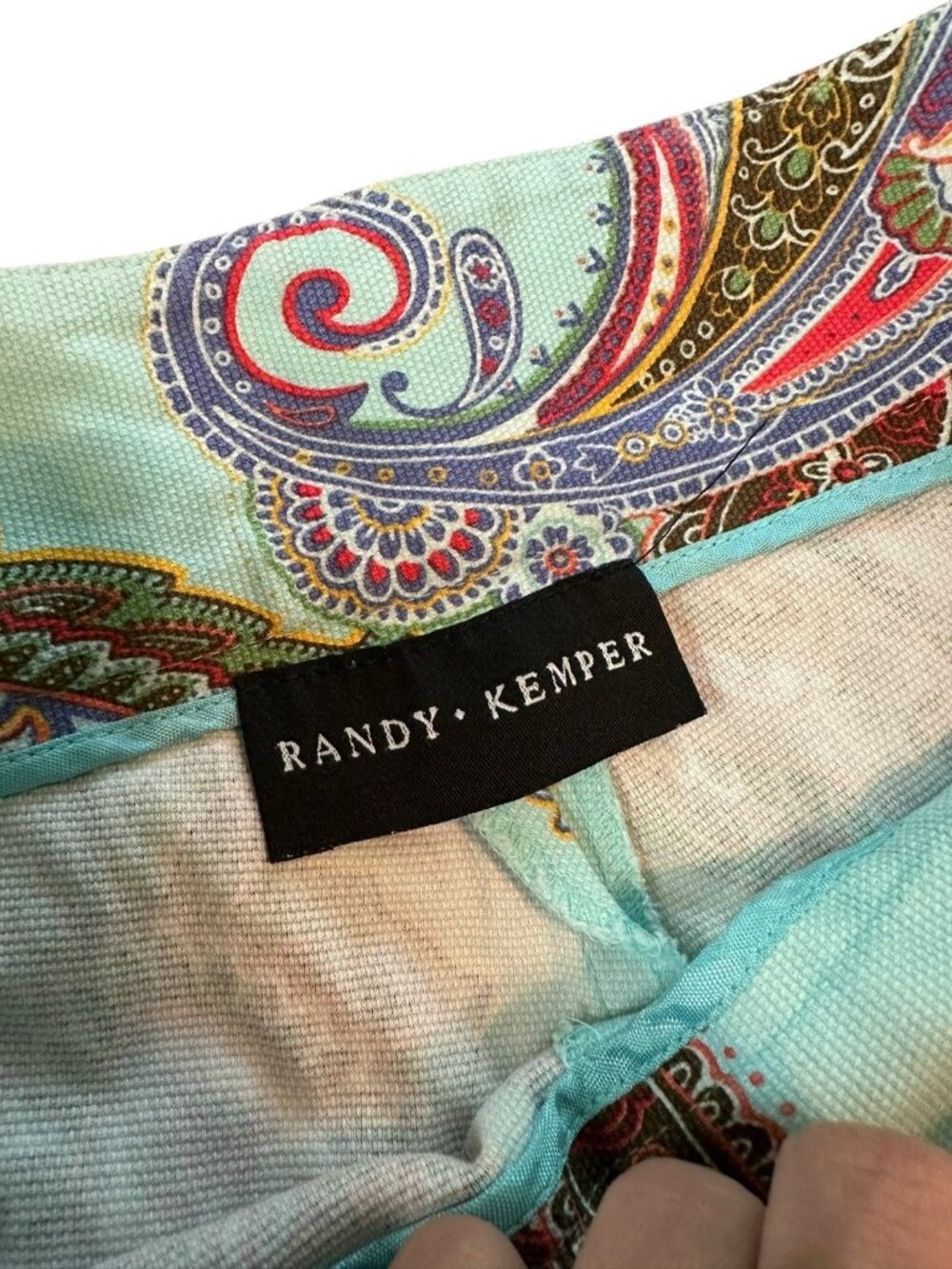 Randy Kemper Cropped Wide‎ Mint Green Capri Pants M Coastal Paisley Boho Resort - Picture 4 of 7